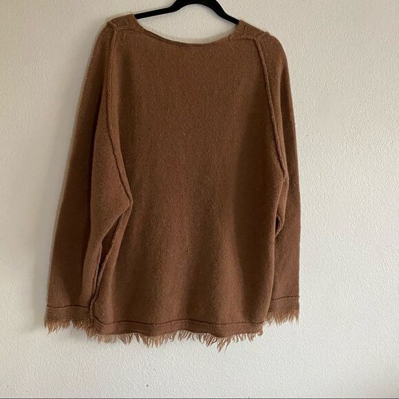 Free People Brown Irresistible Oversized V-Neck Frayed Fringed Sweater for fall - Picture 15 of 15